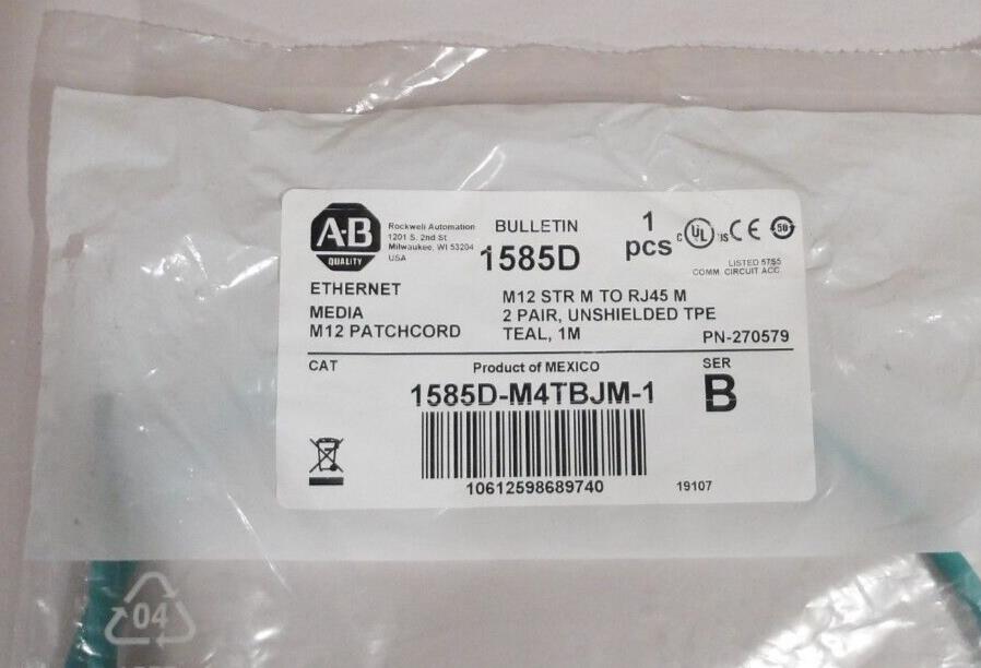 1585D-M4TBJM-1 Allen Bradley Series B Ethernet Cable 1585DM4TBJM1 Unused Surplus